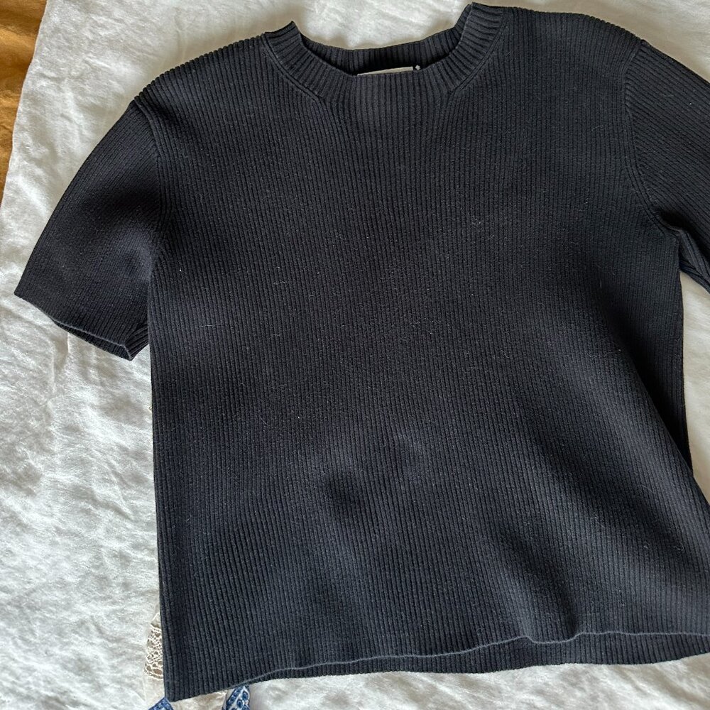 Black Short Sleeve Sweater Liz Claiborne Lizsport Size Large